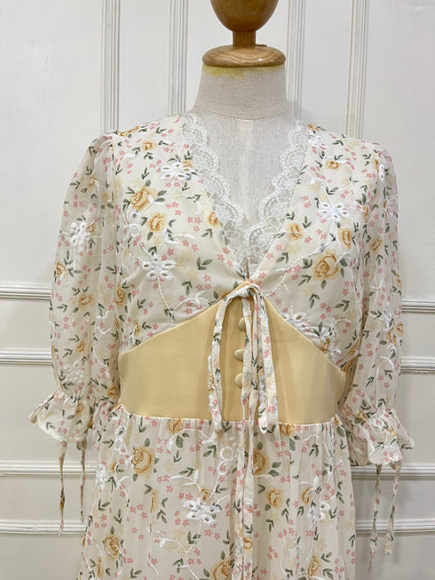 Women Lacey Patch Work Floral Printed Layer Sundress